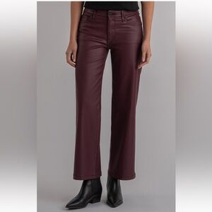 Kut From The Kloth Kelsey High Rise Kick Flare Cropped Coated Raw Hem Sangria 16